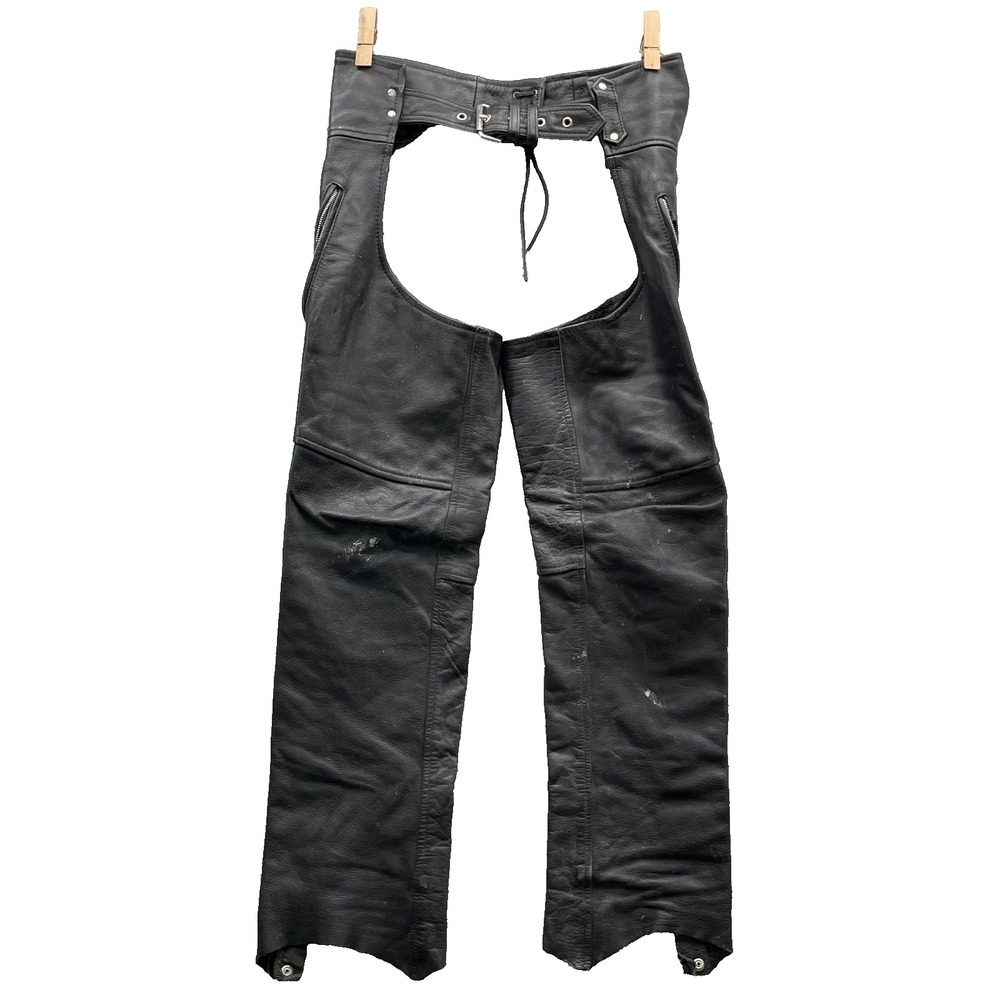 Leather King Black Chaps Men's Medium Motorcycle Biker Western Cowboy Riding 90s